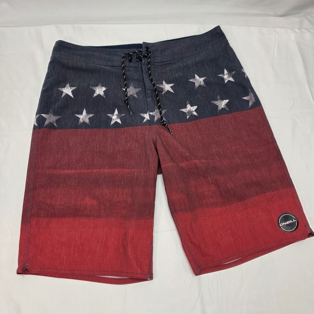 O'Neill Board Shorts Mens 31 American Flag Red White Blue Stretch Surf Trunks